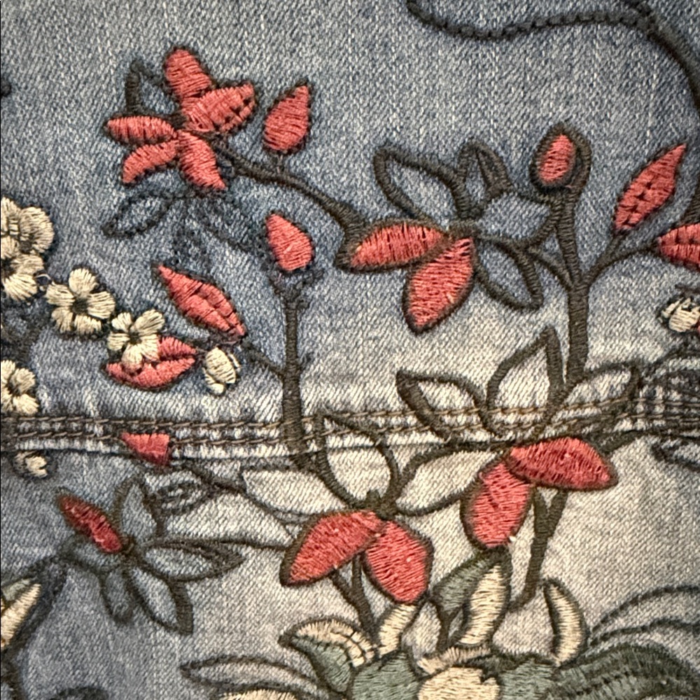 Embroidered Denim Jacket with Floral Design - Picture 6 of 6